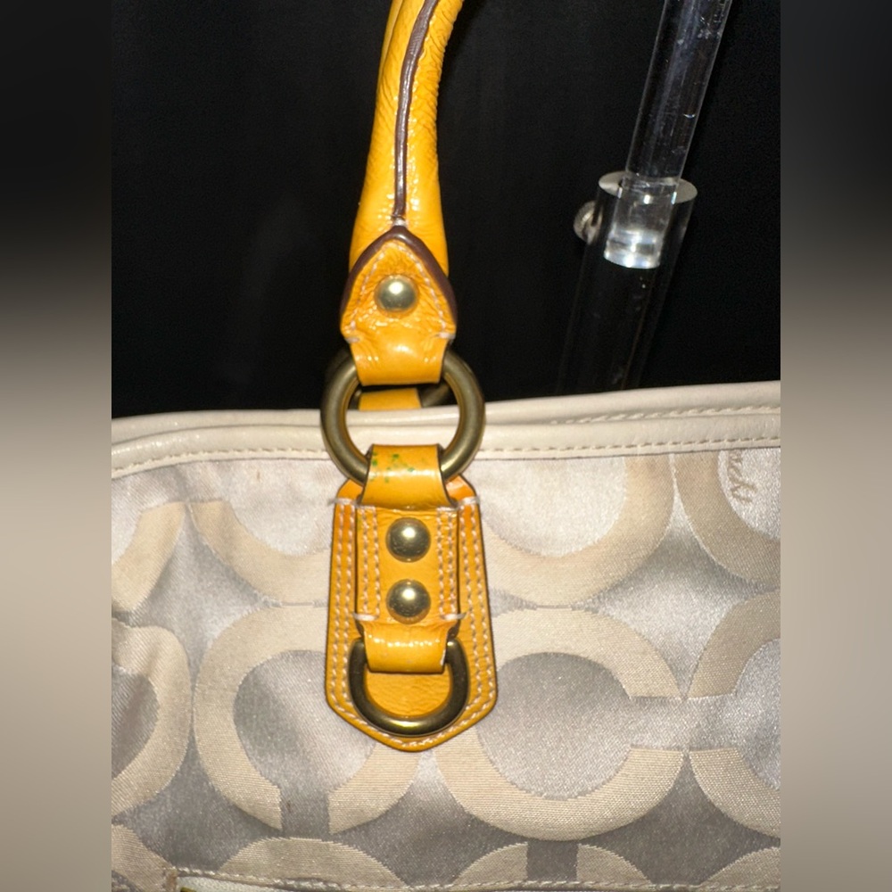 Coach 12963 Madison Julianne Op Art XL Large Tote Satchel Patent Leather Yellow - Picture 5 of 12